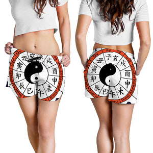 Yin Yang Chinese Zodiac Wheel Print Women's Shorts