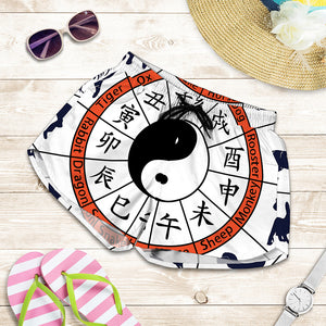 Yin Yang Chinese Zodiac Wheel Print Women's Shorts