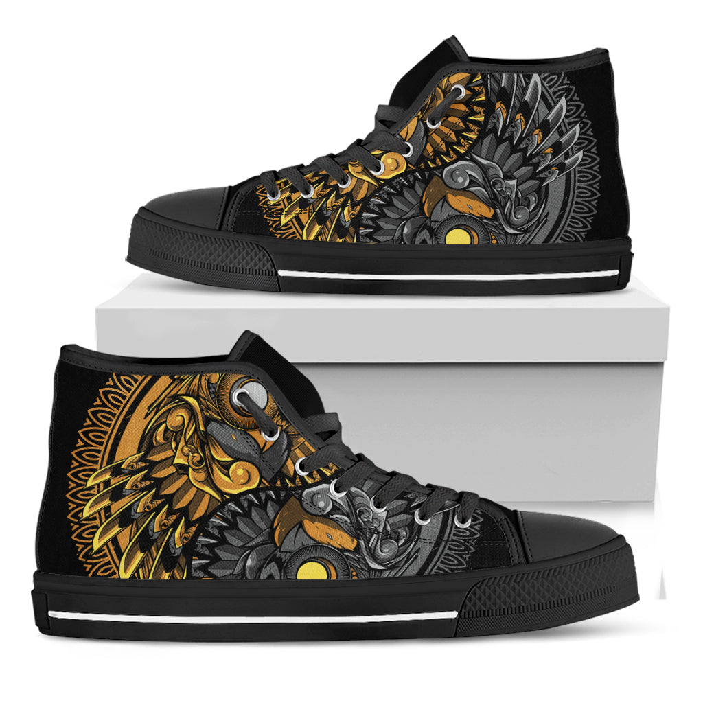 Yin Yang Owl Print Black High Top Shoes