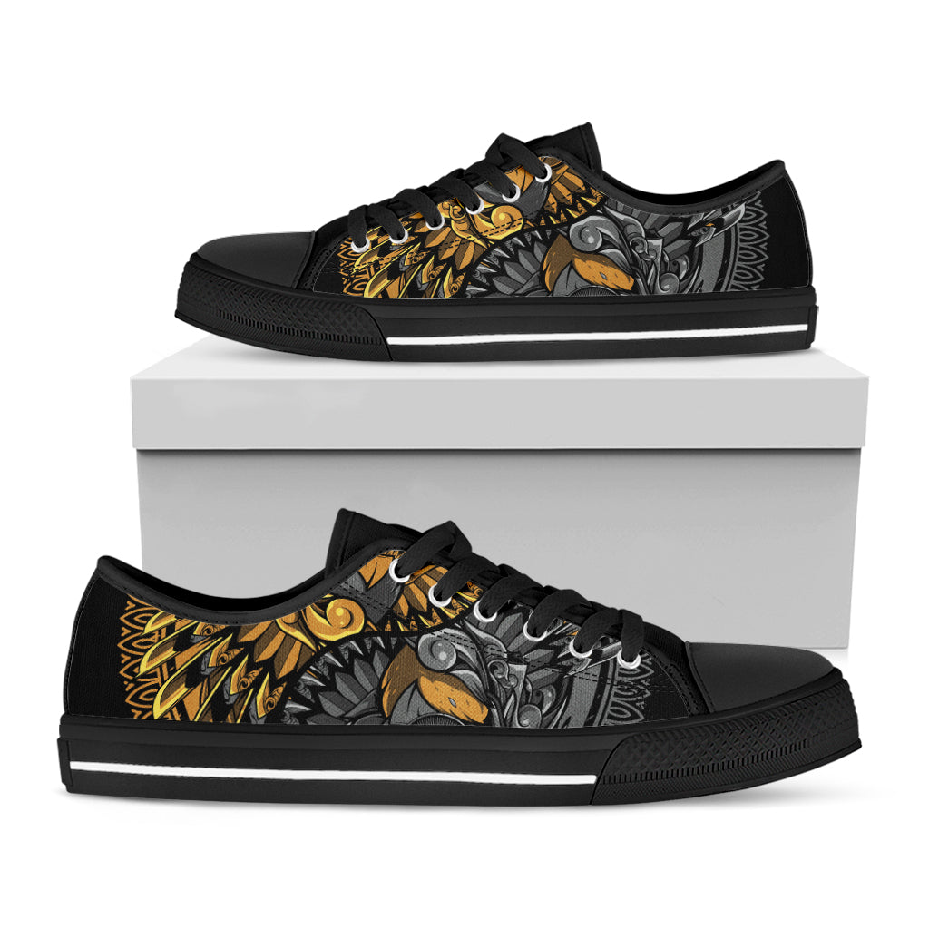 Yin Yang Owl Print Black Low Top Shoes 