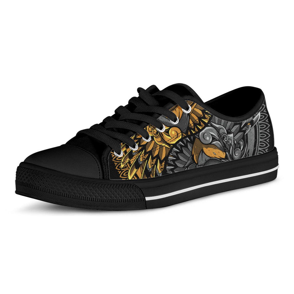 Yin Yang Owl Print Black Low Top Shoes 