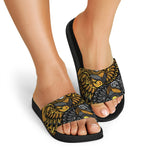Yin Yang Owl Print Black Slide Sandals