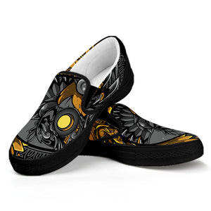 Yin Yang Owl Print Black Slip On Shoes