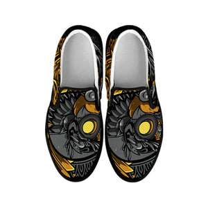 Yin Yang Owl Print Black Slip On Shoes