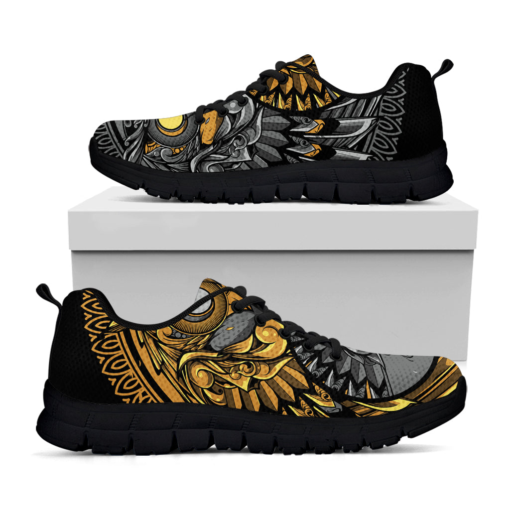 Yin Yang Owl Print Black Sneakers