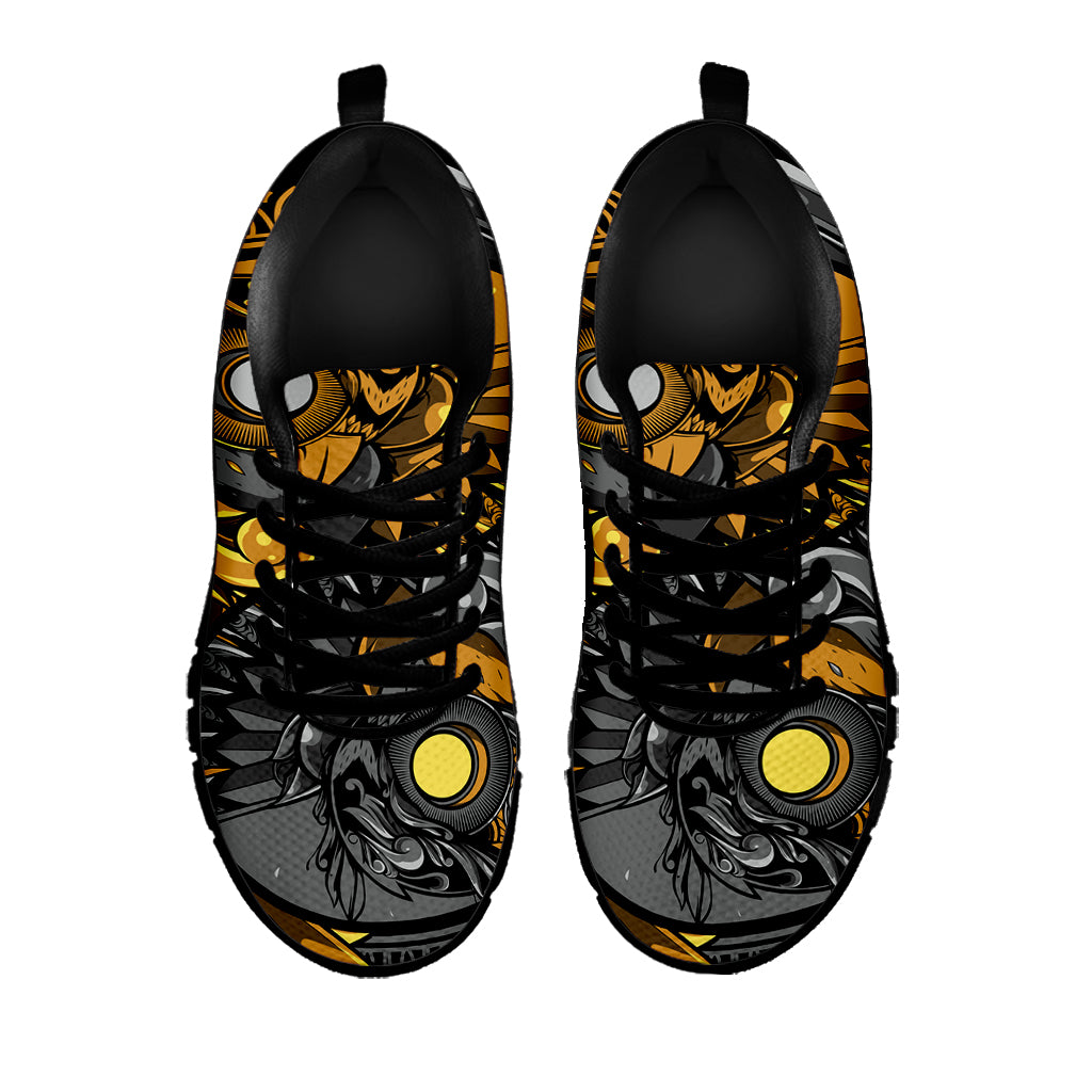 Yin Yang Owl Print Black Sneakers