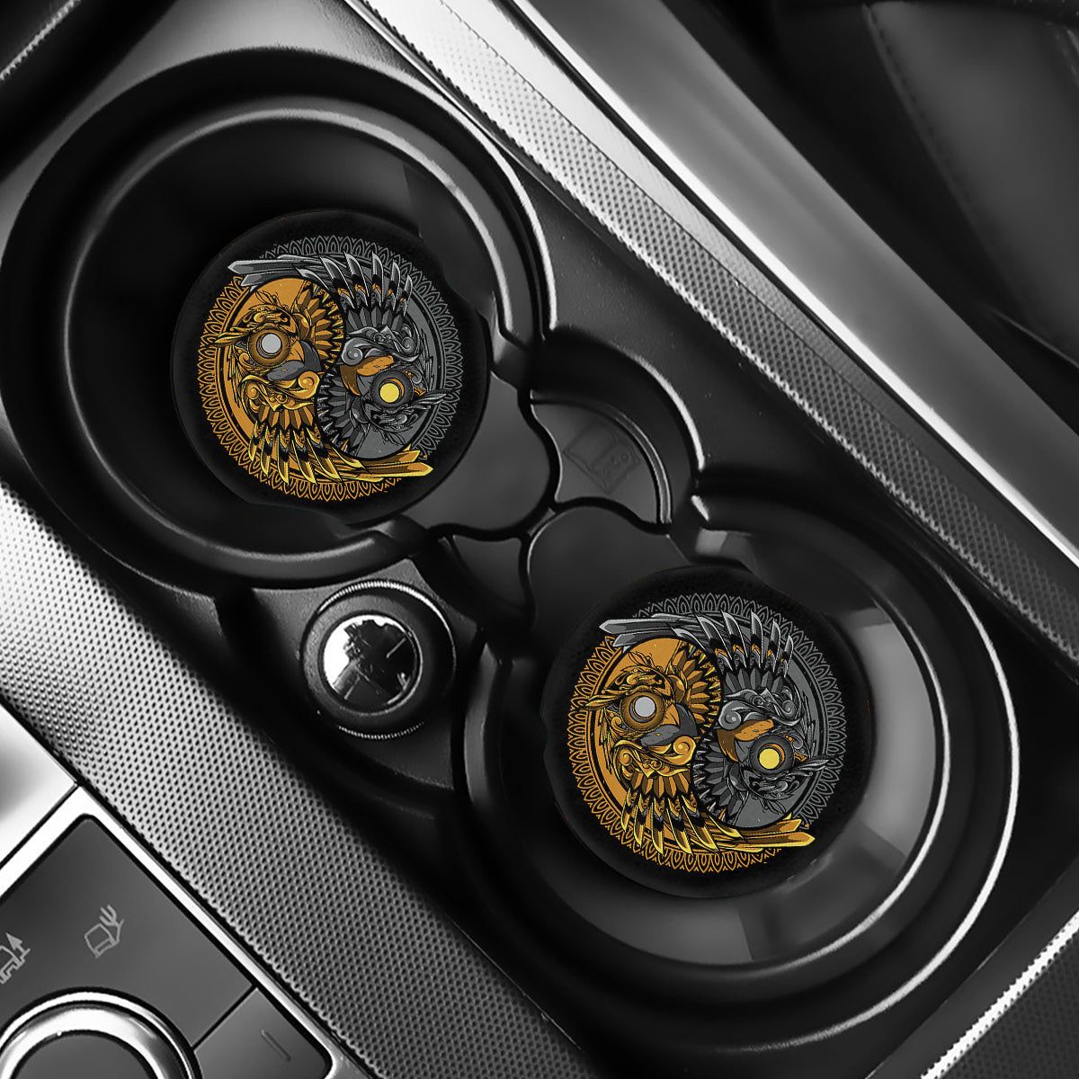 Yin Yang Owl Print Car Coasters