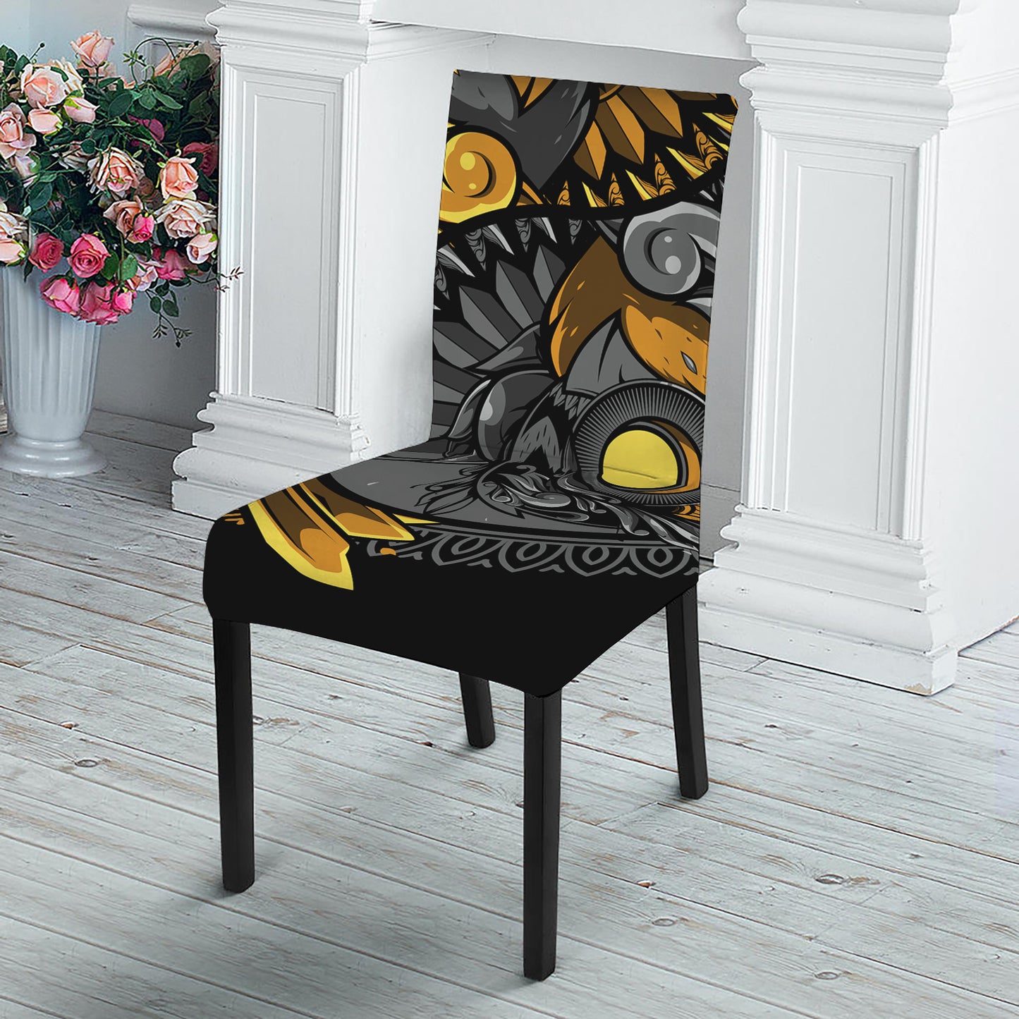 Yin Yang Owl Print Dining Chair Slipcover