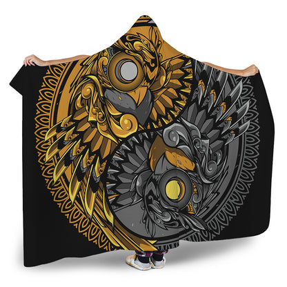 Yin Yang Owl Print Hooded Blanket