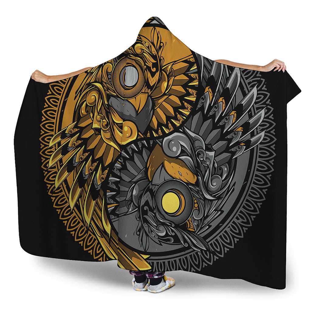 Yin Yang Owl Print Hooded Blanket