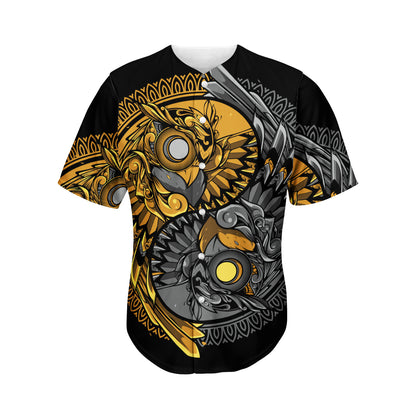 Yin Yang Owl Print Men's Baseball Jersey