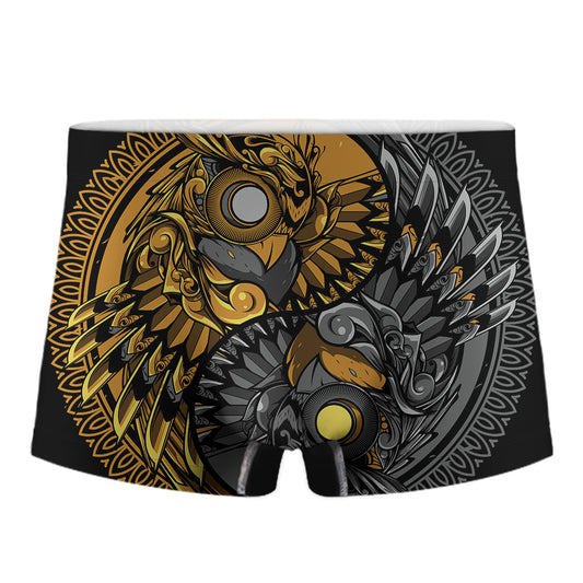 Yin Yang Owl Print Men's Boxer Briefs