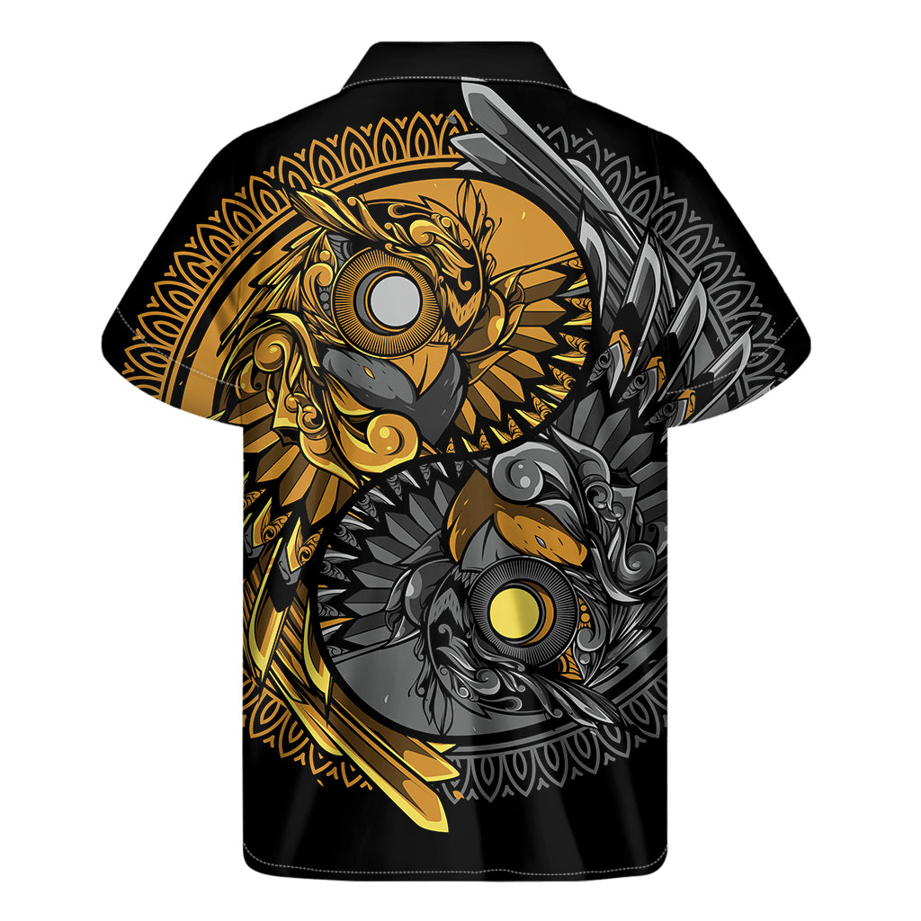 Yin Yang Owl Print Men's Short Sleeve Shirt