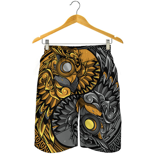 Yin Yang Owl Print Men's Shorts