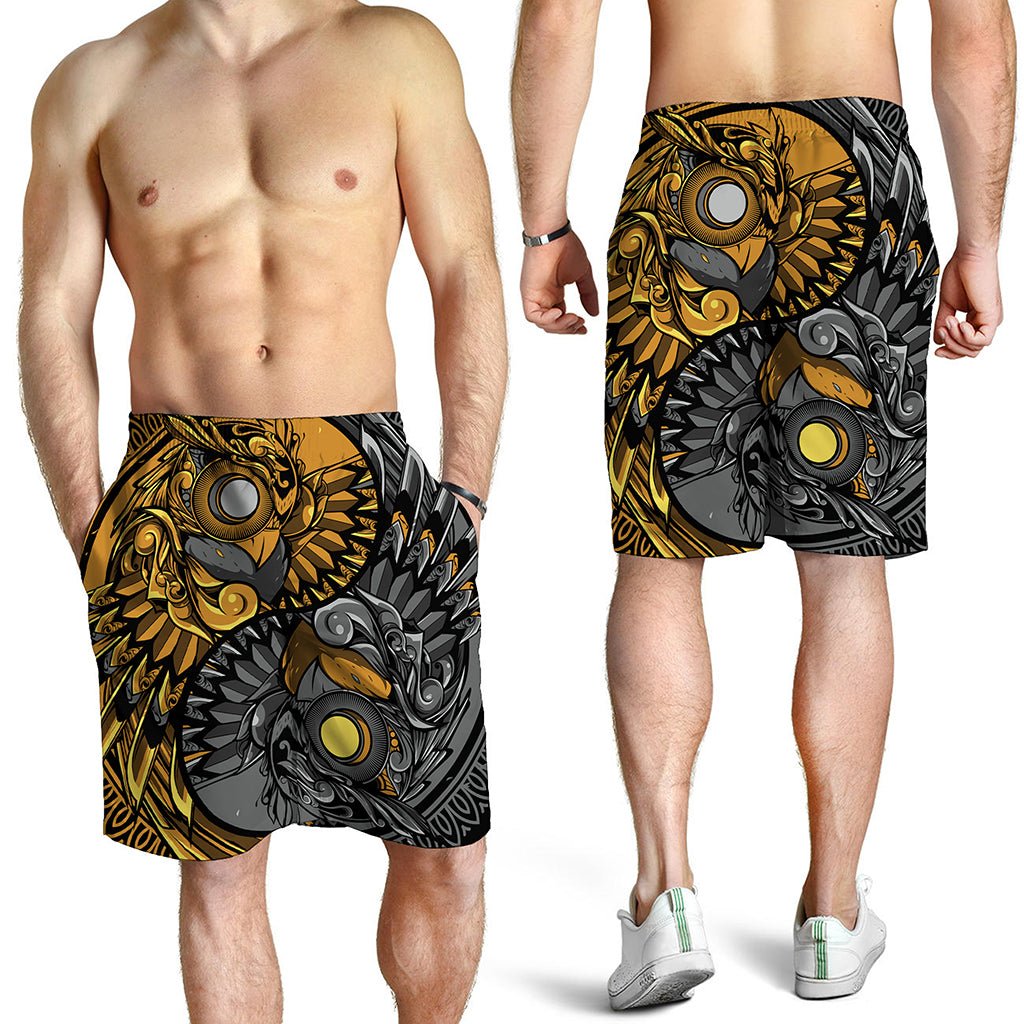 Yin Yang Owl Print Men's Shorts