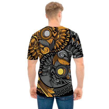 Yin Yang Owl Print Men's T-Shirt