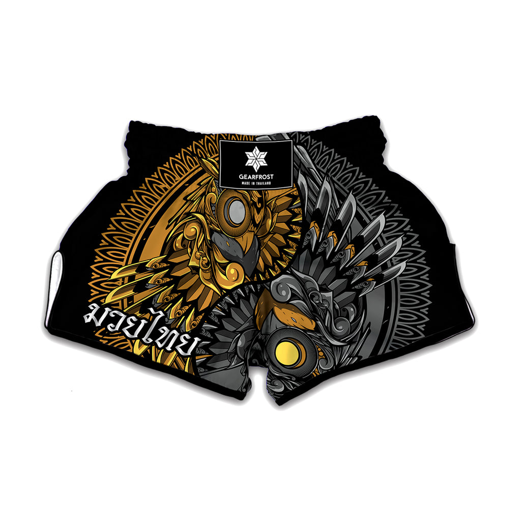 Yin Yang Owl Print Muay Thai Boxing Shorts