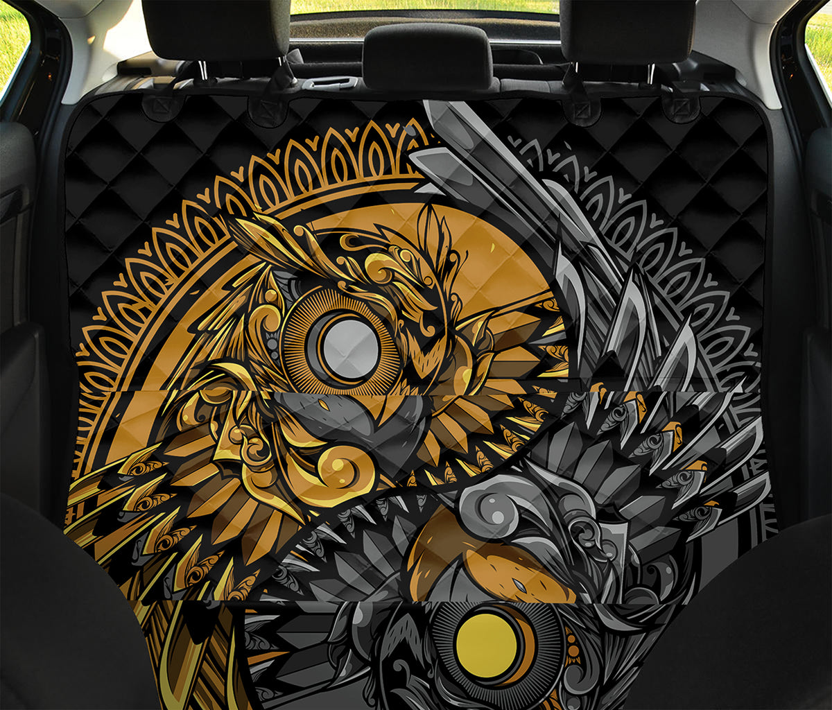 Yin Yang Owl Print Pet Car Back Seat Cover