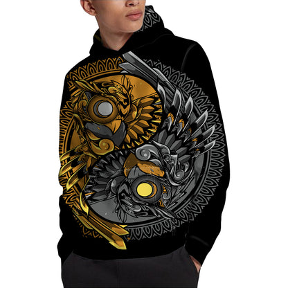 Yin Yang Owl Print Pullover Hoodie
