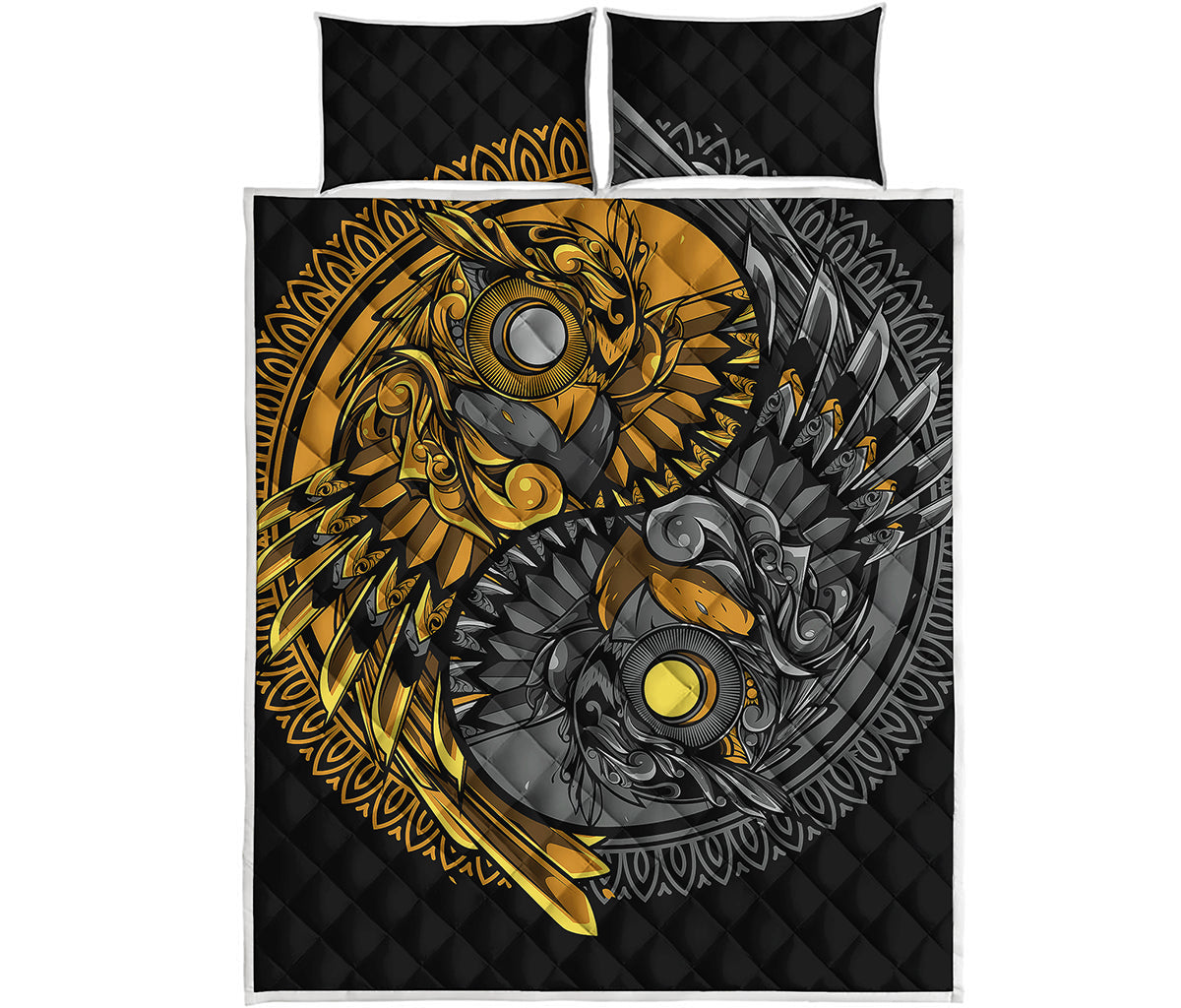 Yin Yang Owl Print Quilt Bed Set