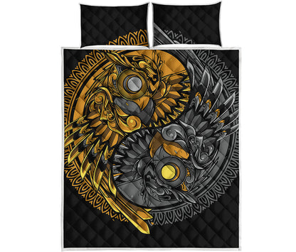 Yin Yang Owl Print Quilt Bed Set