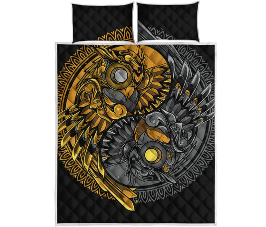 Yin Yang Owl Print Quilt Bed Set