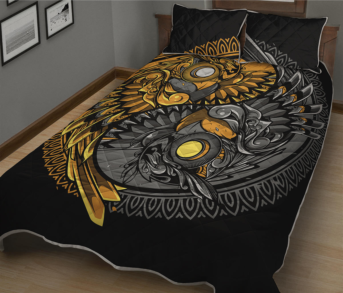 Yin Yang Owl Print Quilt Bed Set