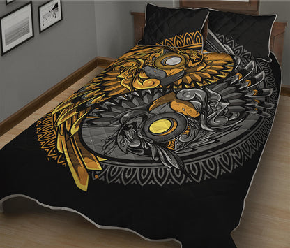 Yin Yang Owl Print Quilt Bed Set