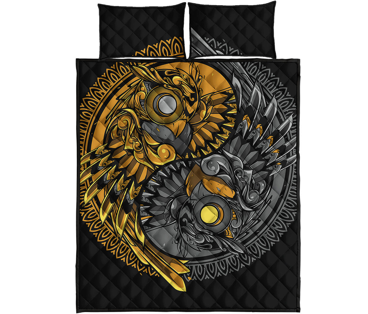 Yin Yang Owl Print Quilt Bed Set