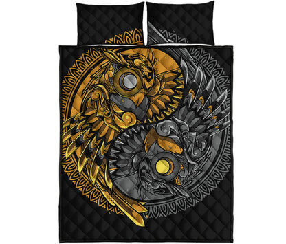 Yin Yang Owl Print Quilt Bed Set
