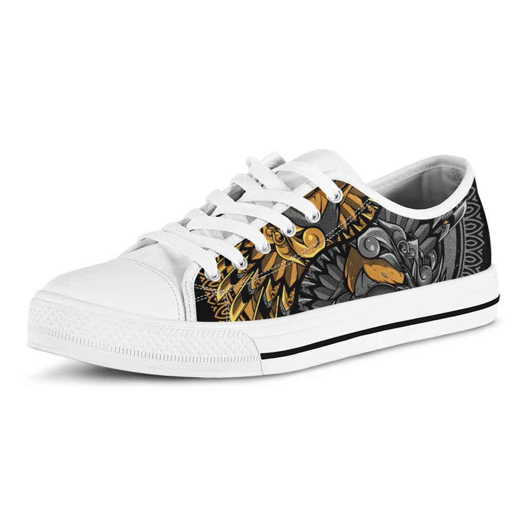 Yin Yang Owl Print White Low Top Shoes