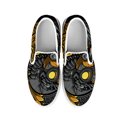 Yin Yang Owl Print White Slip On Shoes