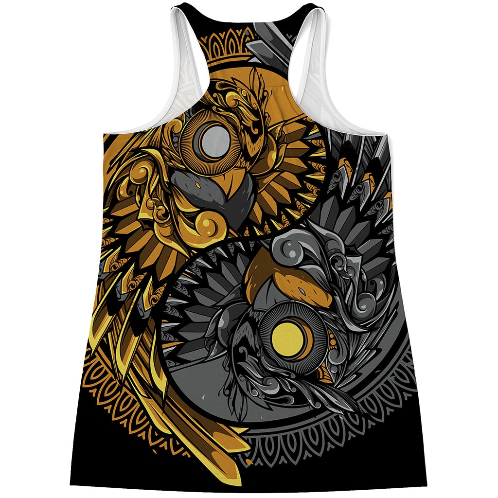 Yin Yang Owl Print Women's Racerback Tank Top