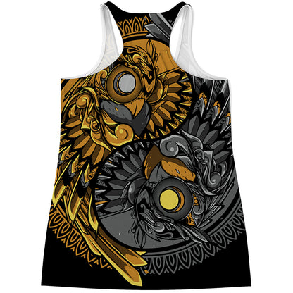 Yin Yang Owl Print Women's Racerback Tank Top