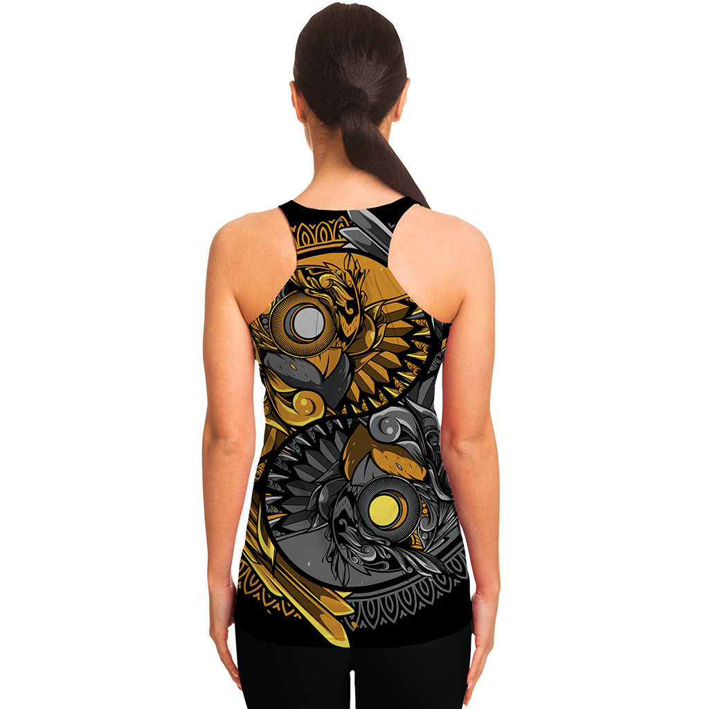 Yin Yang Owl Print Women's Racerback Tank Top