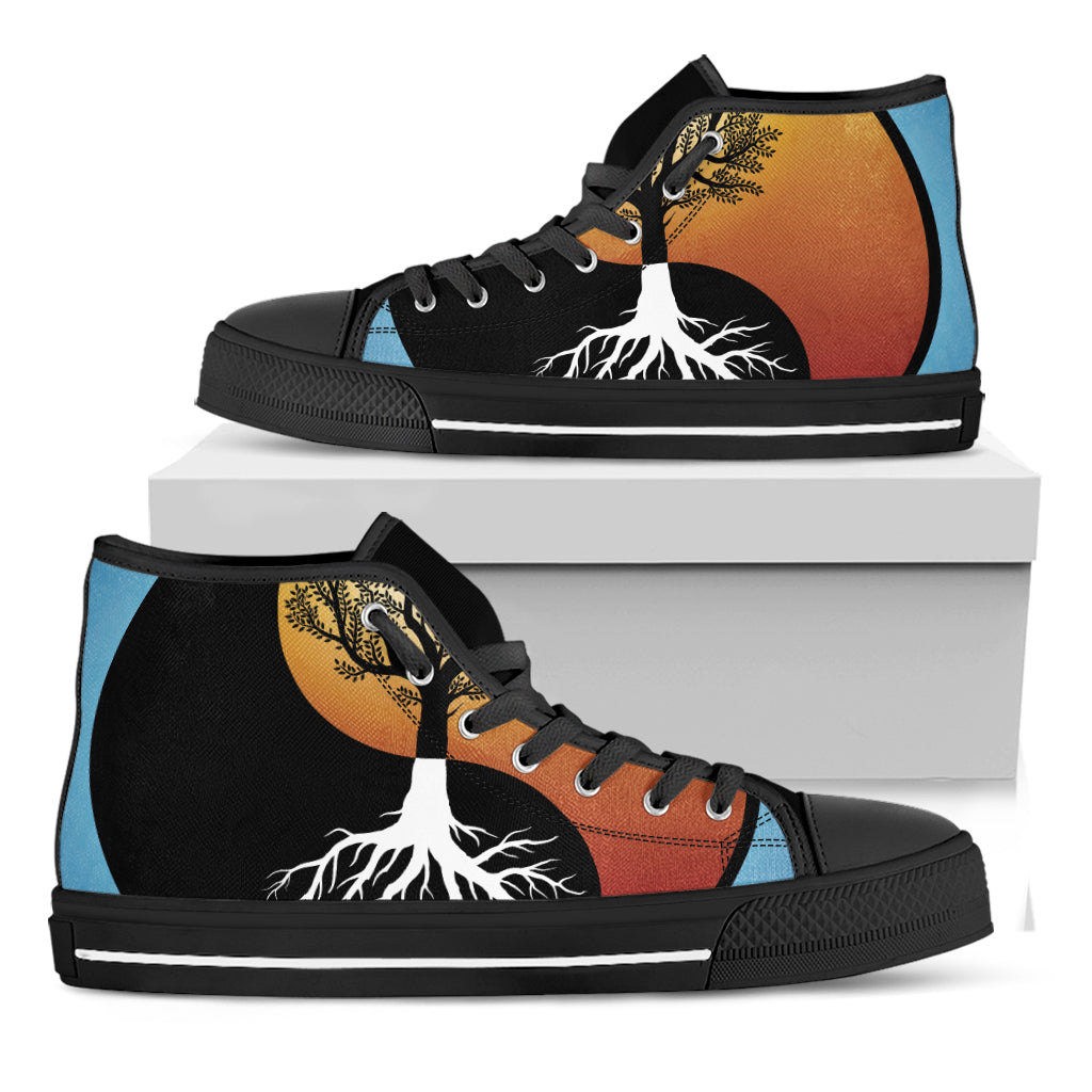 Yin Yang Tree Of Life Print Black High Top Shoes