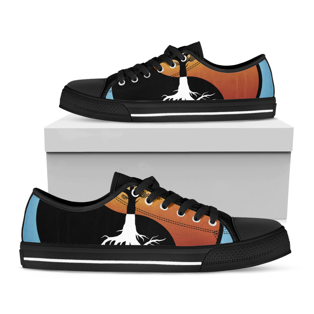 Yin Yang Tree Of Life Print Black Low Top Shoes 