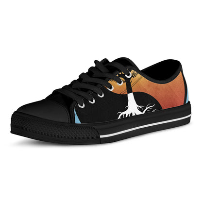 Yin Yang Tree Of Life Print Black Low Top Shoes 