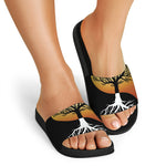 Yin Yang Tree Of Life Print Black Slide Sandals