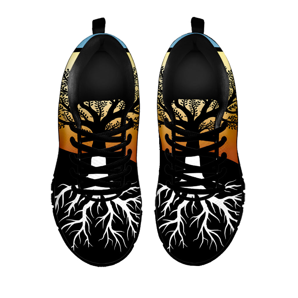 Yin Yang Tree Of Life Print Black Sneakers