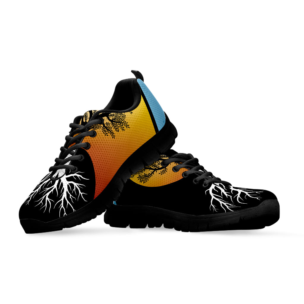 Yin Yang Tree Of Life Print Black Sneakers