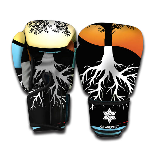 Yin Yang Tree Of Life Print Boxing Gloves