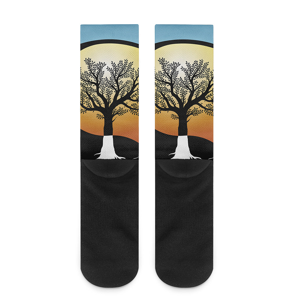 Yin Yang Tree Of Life Print Crew Socks