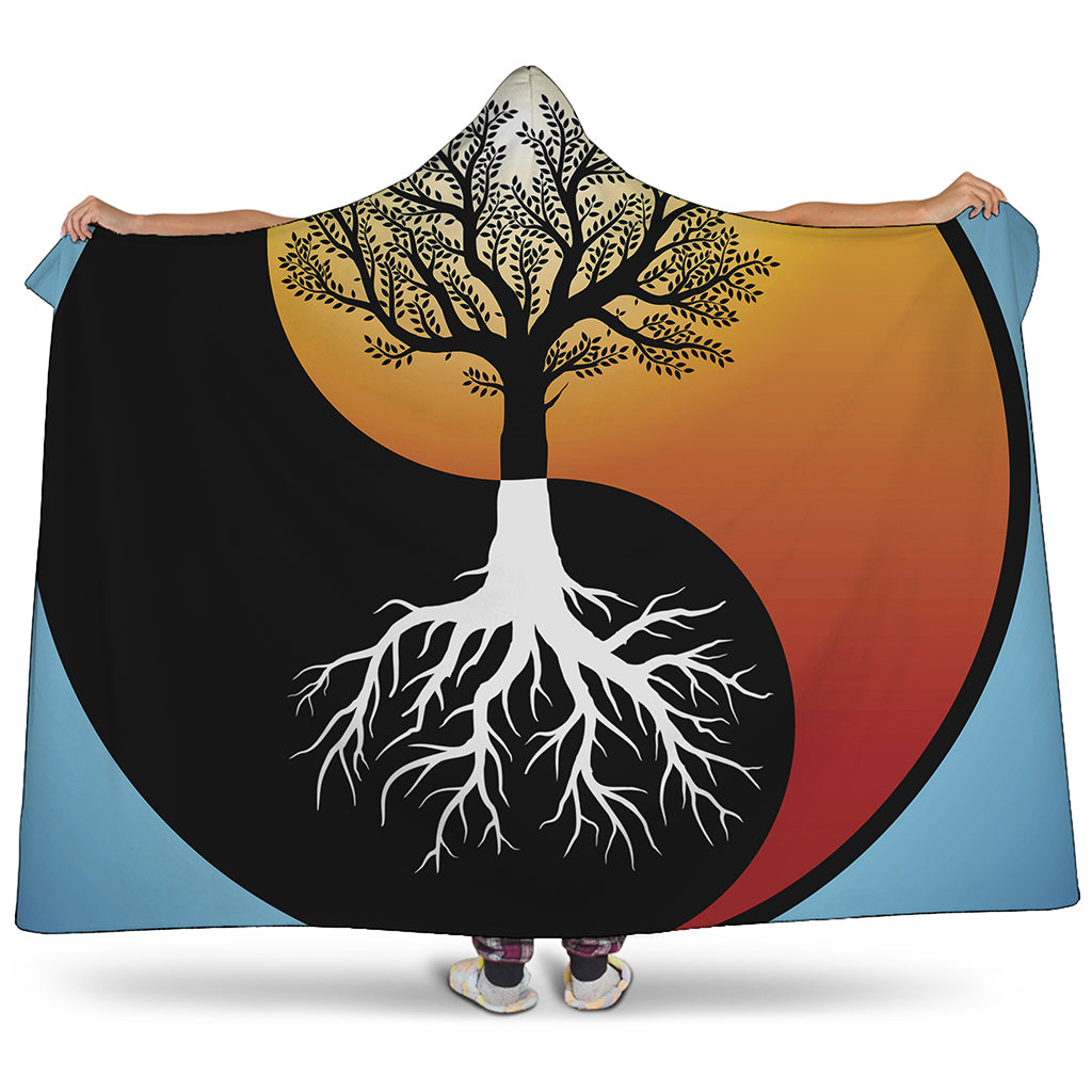 Yin Yang Tree Of Life Print Hooded Blanket