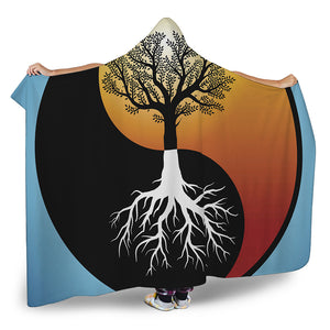 Yin Yang Tree Of Life Print Hooded Blanket