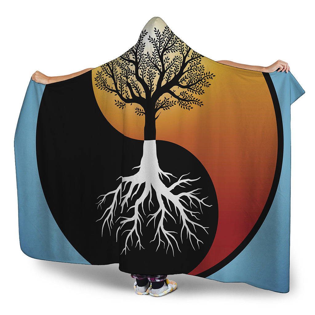 Yin Yang Tree Of Life Print Hooded Blanket