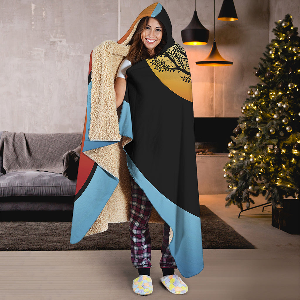Yin Yang Tree Of Life Print Hooded Blanket