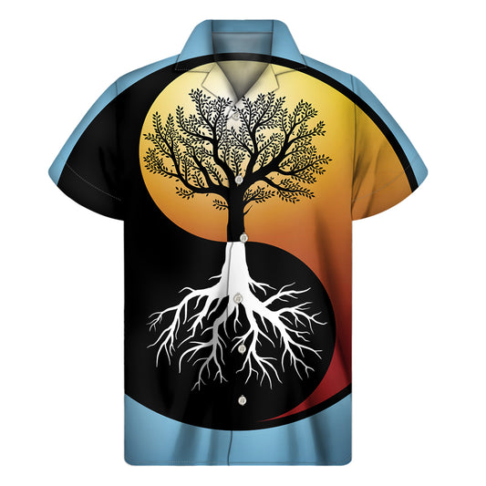 Yin Yang Tree Of Life Print Men's Short Sleeve Shirt