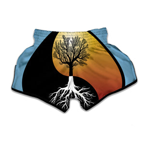 Yin Yang Tree Of Life Print Muay Thai Boxing Shorts