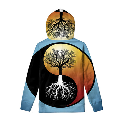 Yin Yang Tree Of Life Print Pullover Hoodie
